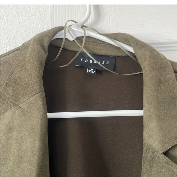 Olive green suede over coat - Picture 3 of 3